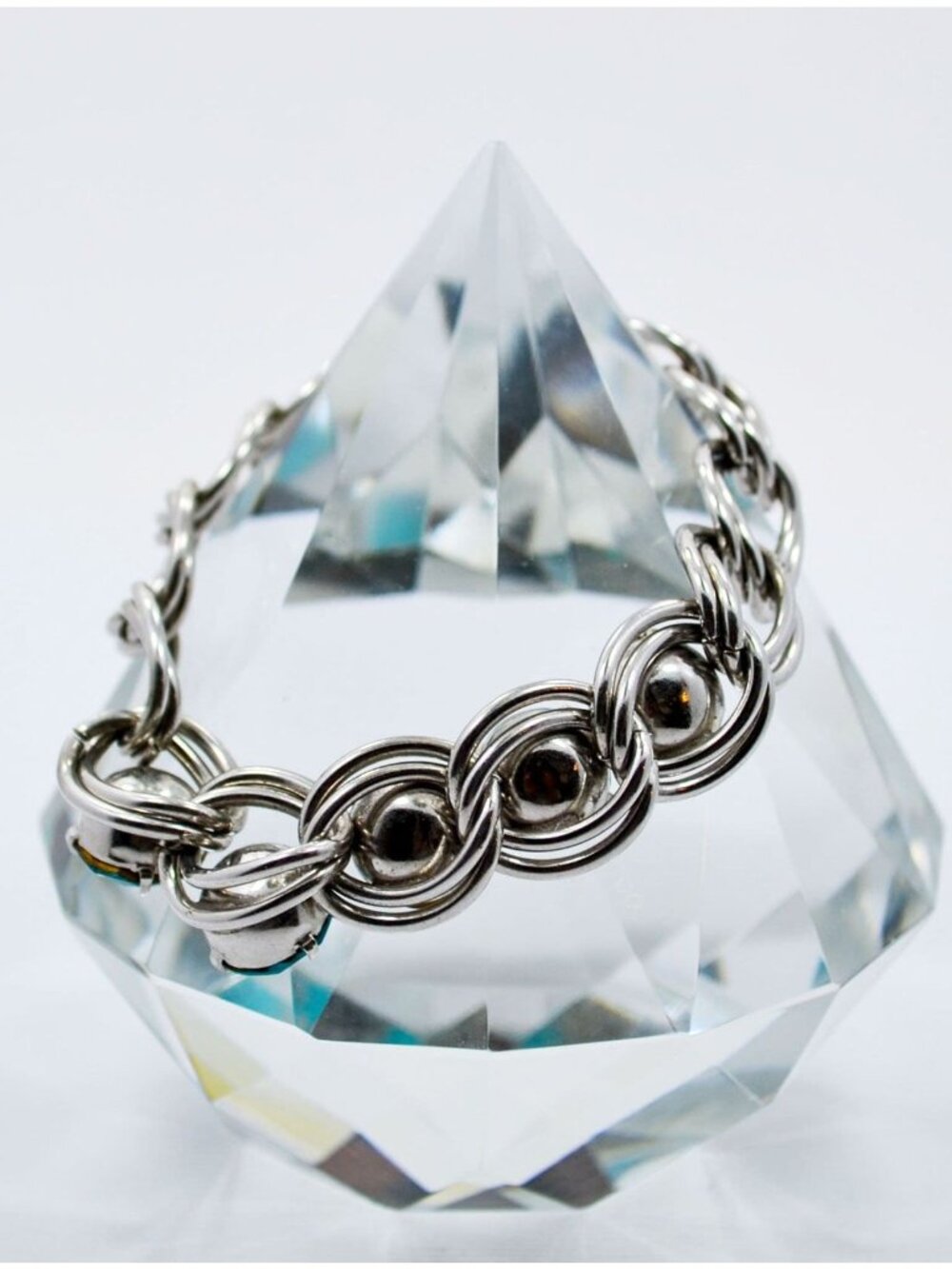 Vintage Aquamarine Rhinestone Bracelet Silver Tone Link Bracelet - Picture 2 of 5